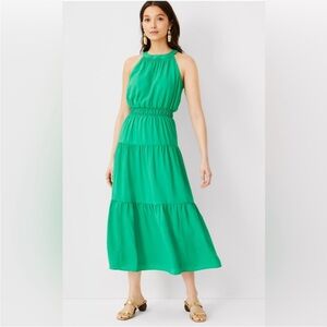 💚💚Ann Taylor SHARP Country Club Green Tiered Gathered Halter Maxi Dress Size S💚